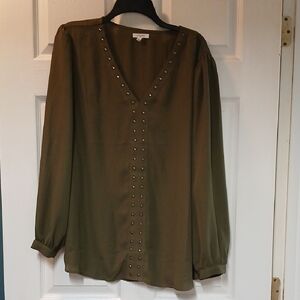 Maurices Olive Studded V-Neck Blouse